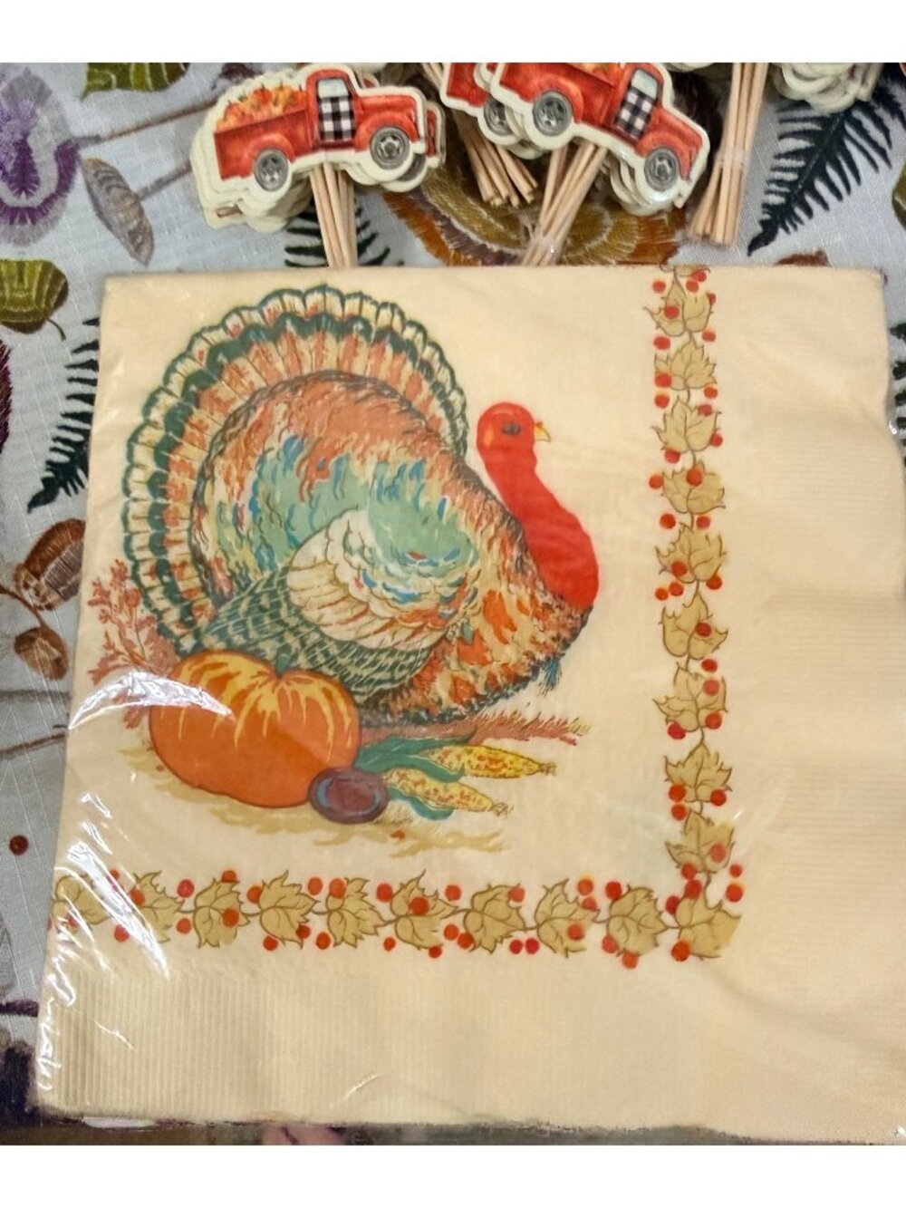 Vintage C.A. Reed Turkey Napkins 13.5 x 13.5" 16 3 Ply